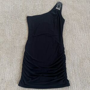 Aqua Black Mini One Shoulder Bodycon Dress
